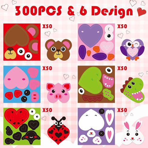 Haooryx Valentine’s Day DIY Sticker - 300pcs Valentine’s Day Make Animals Face Make Your Own Animals Waterproof Vinyl Reusable Laptop Stickers Coloring Book Scrapbook Water Bottle Page Activity Pad in Saudi Arabia