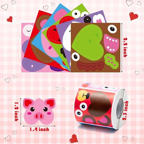 Haooryx Valentine’s Day DIY Sticker - 300pcs Valentine’s Day Make Animals Face Make Your Own Animals Waterproof Vinyl Reusable Laptop Stickers Coloring Book Scrapbook Water Bottle Page Activity Pad in Saudi Arabia