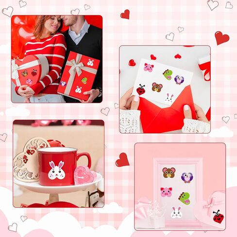 Haooryx Valentine’s Day DIY Sticker - 300pcs Valentine’s Day Make Animals Face Make Your Own Animals Waterproof Vinyl Reusable Laptop Stickers Coloring Book Scrapbook Water Bottle Page Activity Pad in Saudi Arabia