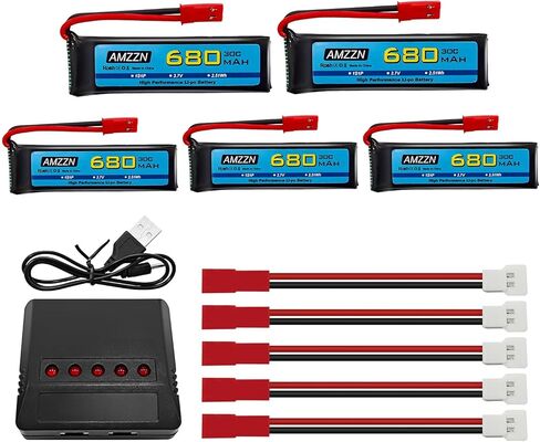 5PCS 3.7V 680mAh 1S Lipo Battery with JST Plug and 5-in-1 Charger for UDI U817 U818A V959 V222 V929 S032 RC Drone, Four Axis Aircraft Battery Accessories in Saudi Arabia