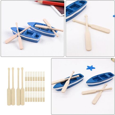 FAVOMOTO 24 Pairs Mini Wooden Paddle, Miniature Beach Boat Paddle Model Canoe Oar Micro Landscape Decor Figurine Ornament for Dollhouse DIY Sandbox Beach Side Scenes in Kuwait