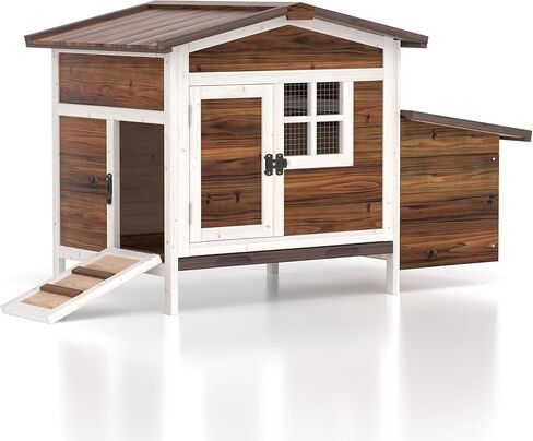 GOJOOASIS Chicken Coop for 2 Chickens Outdoor Rabbit Hutch Chicken House Cage with Ramp & Nesting Box for Small Animals (Grey) in Saudi Arabia