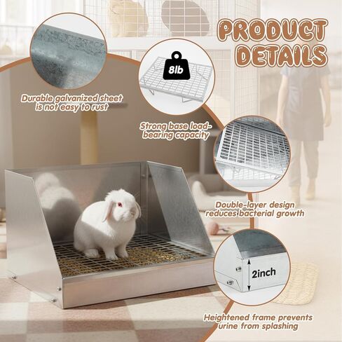 Maxcheck 1 Pack 1 Pack Rabbit Litter Box Bunny Potty Box Galvanized Steel Small Animal Litter-Box Galvanized Steel Corner Toilet with Grate Easy to Clean for Rabbit Guinea Pig (12.5×10×8inch) in Saudi Arabia