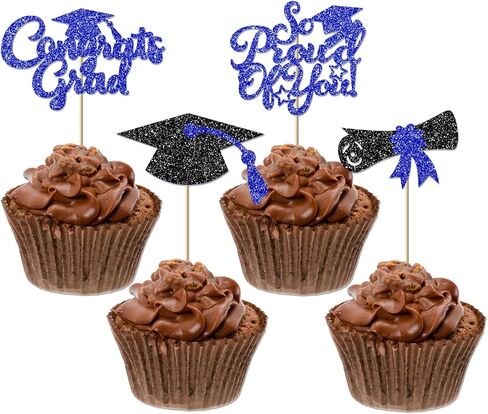 24Pcs Black Red Graduation Cupcake Toppers 2026, Glitter Grad Cap Diploma Congrats Grad We Are So Proud of You Cupcake Toppers for Class of 2026 Graduation Party Decorations. in Saudi Arabia