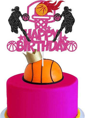 Basketball Cake Decorations Basketball Theme Happy Birthday Cake Topper Pink and Black Glitter for Women Girls Female Sports Theme Birthday Party Decorations in Saudi Arabia
