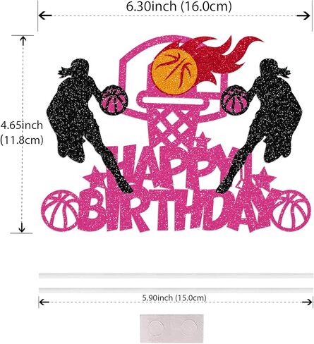 Basketball Cake Decorations Basketball Theme Happy Birthday Cake Topper Pink and Black Glitter for Women Girls Female Sports Theme Birthday Party Decorations in Saudi Arabia