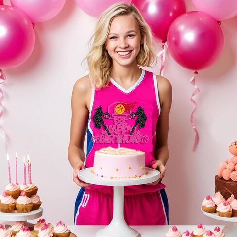 Basketball Cake Decorations Basketball Theme Happy Birthday Cake Topper Pink and Black Glitter for Women Girls Female Sports Theme Birthday Party Decorations in Saudi Arabia