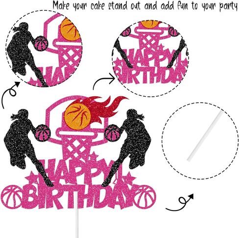 Basketball Cake Decorations Basketball Theme Happy Birthday Cake Topper Pink and Black Glitter for Women Girls Female Sports Theme Birthday Party Decorations in Saudi Arabia