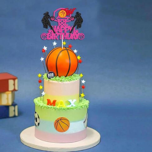 Basketball Cake Decorations Basketball Theme Happy Birthday Cake Topper Pink and Black Glitter for Women Girls Female Sports Theme Birthday Party Decorations in Saudi Arabia