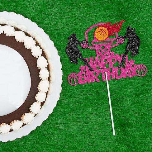 Basketball Cake Decorations Basketball Theme Happy Birthday Cake Topper Pink and Black Glitter for Women Girls Female Sports Theme Birthday Party Decorations in Saudi Arabia