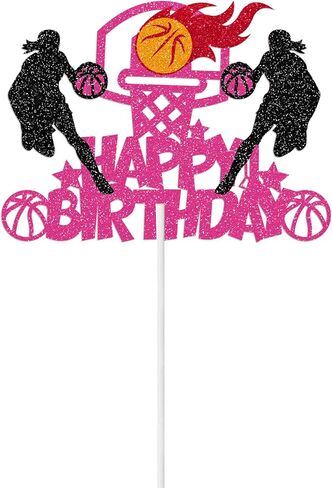 Basketball Cake Decorations Basketball Theme Happy Birthday Cake Topper Pink and Black Glitter for Women Girls Female Sports Theme Birthday Party Decorations in Saudi Arabia