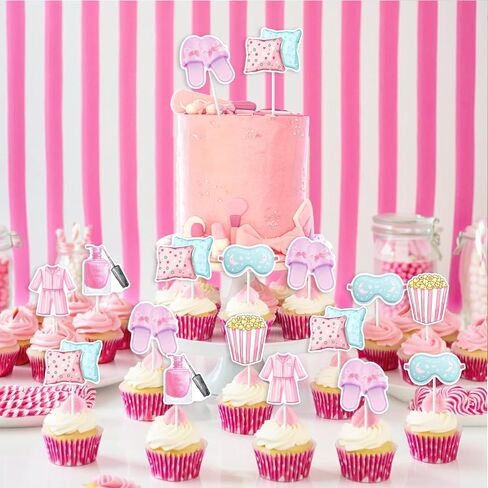 JOYMEMO 24Pcs Pastel Sleepover Cupcake Toppers, Pajamas Party Decorations, Slumber Theme Birthday Party Cake Decorations Supplies in Saudi Arabia