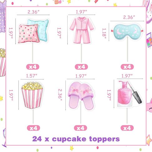 JOYMEMO 24Pcs Pastel Sleepover Cupcake Toppers, Pajamas Party Decorations, Slumber Theme Birthday Party Cake Decorations Supplies in Saudi Arabia
