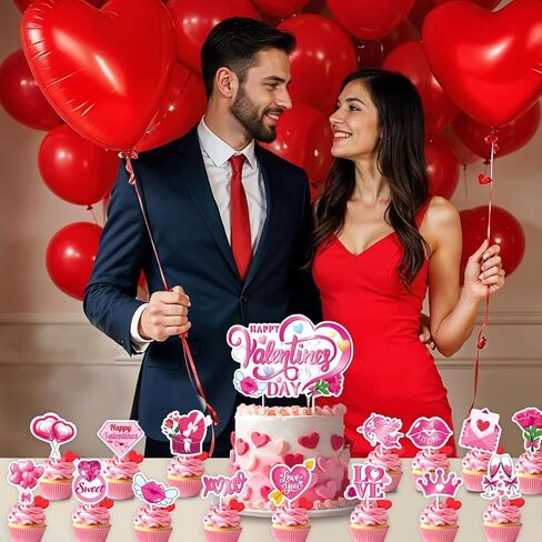 قبعات كعكة عيد الحب السعيدة 15 قطعة من أعلى الكعك على شكل قلب لامع لتزيين كعكة عيد الحب والذكرى السنوية لحفلات الزفاف وأعياد الميلاد in Kuwait