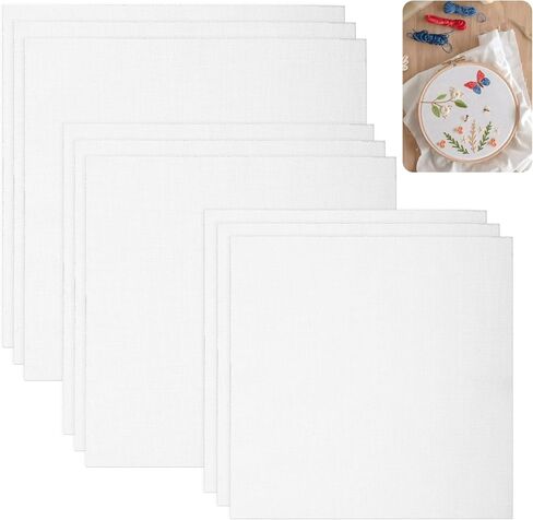 9 Pcs Fabric Embroidery Cloth Squares, Pre-Cut White Linen Cloth Squares, 3 Sizes 8/10/12 Inch White Embroidery Cross Stitch Fabric Hand Supplies for Needlework Garment Craft in Saudi Arabia