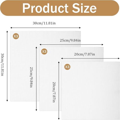 9 Pcs Fabric Embroidery Cloth Squares, Pre-Cut White Linen Cloth Squares, 3 Sizes 8/10/12 Inch White Embroidery Cross Stitch Fabric Hand Supplies for Needlework Garment Craft in Saudi Arabia