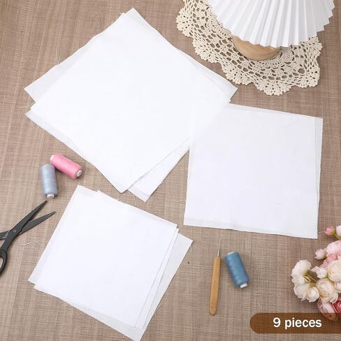 9 Pcs Fabric Embroidery Cloth Squares, Pre-Cut White Linen Cloth Squares, 3 Sizes 8/10/12 Inch White Embroidery Cross Stitch Fabric Hand Supplies for Needlework Garment Craft in Saudi Arabia
