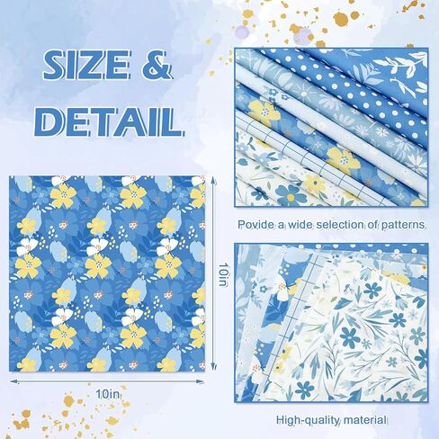 Whaline 32Pcs Blue Floral Cotton Fabric Bundles Dot Plaid Flower Quilting Patchwork Spring Summer Sewing Fabrics for DIY Craft Decor, 10 x 10 Inch in Saudi Arabia