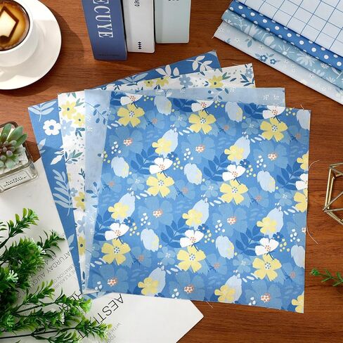 Whaline 32Pcs Blue Floral Cotton Fabric Bundles Dot Plaid Flower Quilting Patchwork Spring Summer Sewing Fabrics for DIY Craft Decor, 10 x 10 Inch in Saudi Arabia