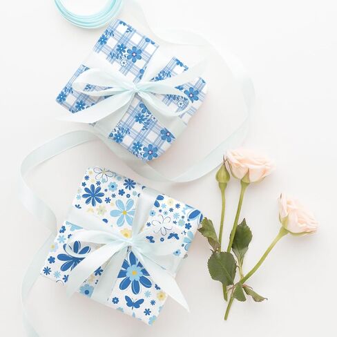 Whaline 32Pcs Blue Floral Cotton Fabric Bundles Dot Plaid Flower Quilting Patchwork Spring Summer Sewing Fabrics for DIY Craft Decor, 10 x 10 Inch in Saudi Arabia