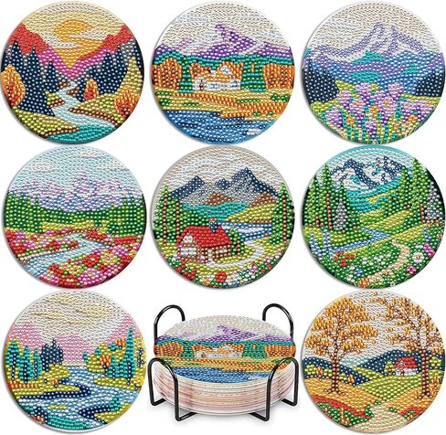 8 قطع من مجموعات الأكواب الفنية المرصعة بالألماس والسماء المرصعة بالنجوم، وأكواب طلاء ألماس القمر مع حامل، ومستلزمات الحرف الفنية لأكواب الشرب للبالغين لديكور المنزل (سماء مرصعة بالنجوم) in Kuwait