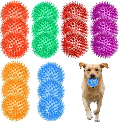 18 Pcs Squeaky Dog Toy Balls, 2.5 Inch Bulk Durable Spikey Dog Balls 6 Colors Puppy Chew Toys for Small Medium Large Dogs Clean Teeth and Training in Saudi Arabia