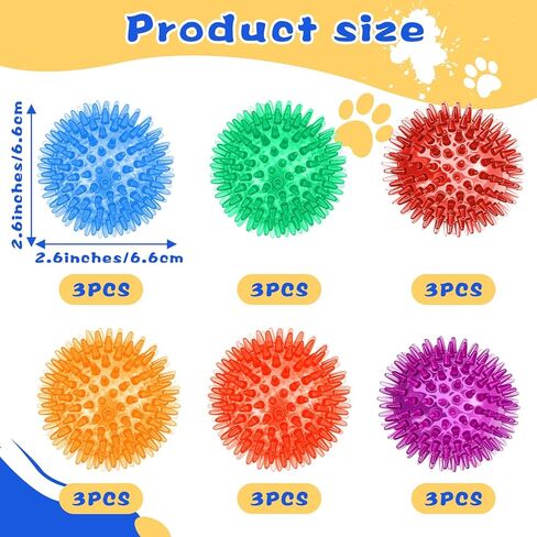 18 Pcs Squeaky Dog Toy Balls, 2.5 Inch Bulk Durable Spikey Dog Balls 6 Colors Puppy Chew Toys for Small Medium Large Dogs Clean Teeth and Training in Saudi Arabia
