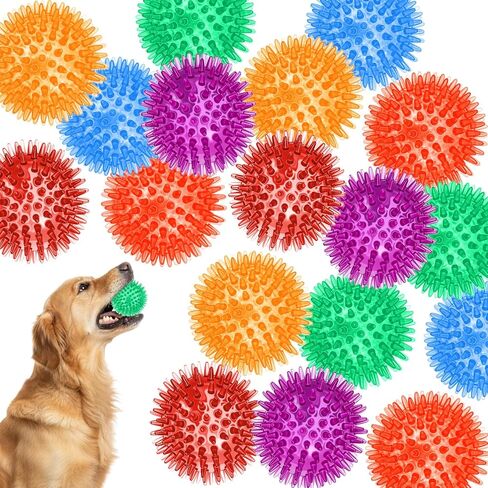 18 Pcs Squeaky Dog Toy Balls, 2.5 Inch Bulk Durable Spikey Dog Balls 6 Colors Puppy Chew Toys for Small Medium Large Dogs Clean Teeth and Training in Saudi Arabia