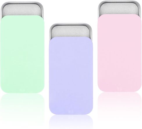 TIESOME 3 PCS Metal Tin Box Containers, 2.36 x1.33 x 0.4 Inch Small Metal Box Mini Rectangular Slide Top Containers Hinged Tin Boxes for Candies Jewelry Crafts Pills Survival Kit(Pink,Green,Purple) in Kuwait