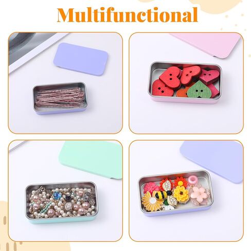 TIESOME 3 PCS Metal Tin Box Containers, 2.36 x1.33 x 0.4 Inch Small Metal Box Mini Rectangular Slide Top Containers Hinged Tin Boxes for Candies Jewelry Crafts Pills Survival Kit(Pink,Green,Purple) in Kuwait