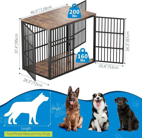 48'' Dog Crate Furniture with 3 Lockable Doors, 3-in-1 Dog Kennel with Heavy Duty Metal Frame & Wooden Panels, XXL Crate End Table for Medium to Large Breeds, Brown & Black in Saudi Arabia
