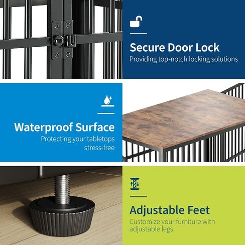 48'' Dog Crate Furniture with 3 Lockable Doors, 3-in-1 Dog Kennel with Heavy Duty Metal Frame & Wooden Panels, XXL Crate End Table for Medium to Large Breeds, Brown & Black in Saudi Arabia