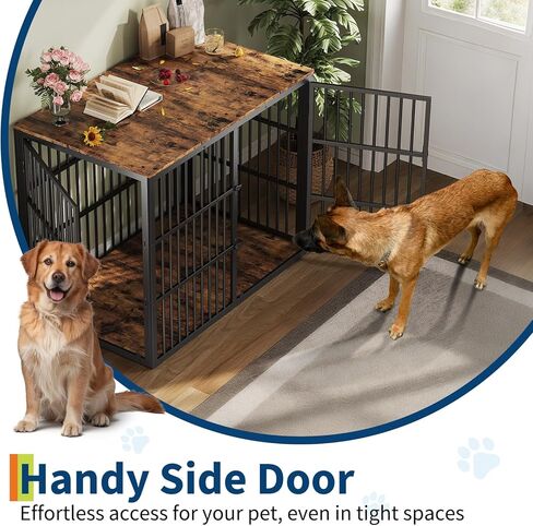 48'' Dog Crate Furniture with 3 Lockable Doors, 3-in-1 Dog Kennel with Heavy Duty Metal Frame & Wooden Panels, XXL Crate End Table for Medium to Large Breeds, Brown & Black in Saudi Arabia