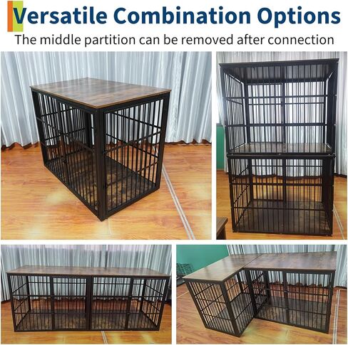48'' Dog Crate Furniture with 3 Lockable Doors, 3-in-1 Dog Kennel with Heavy Duty Metal Frame & Wooden Panels, XXL Crate End Table for Medium to Large Breeds, Brown & Black in Saudi Arabia