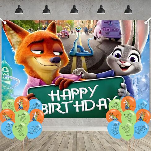 Zootopia 2 ديكور حفلات أعياد الميلاد، خلفية صور لحفلات الحيوانات اللطيفة مقاس 5 × 3 أقدام و18 قطعة من البالونات، لوازم خلفية لحفلات Merch in Saudi Arabia