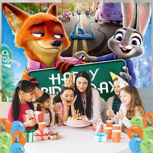 Zootopia 2 ديكور حفلات أعياد الميلاد، خلفية صور لحفلات الحيوانات اللطيفة مقاس 5 × 3 أقدام و18 قطعة من البالونات، لوازم خلفية لحفلات Merch in Saudi Arabia