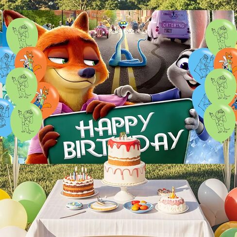 Zootopia 2 ديكور حفلات أعياد الميلاد، خلفية صور لحفلات الحيوانات اللطيفة مقاس 5 × 3 أقدام و18 قطعة من البالونات، لوازم خلفية لحفلات Merch in Saudi Arabia