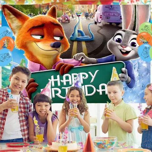 Zootopia 2 ديكور حفلات أعياد الميلاد، خلفية صور لحفلات الحيوانات اللطيفة مقاس 5 × 3 أقدام و18 قطعة من البالونات، لوازم خلفية لحفلات Merch in Saudi Arabia