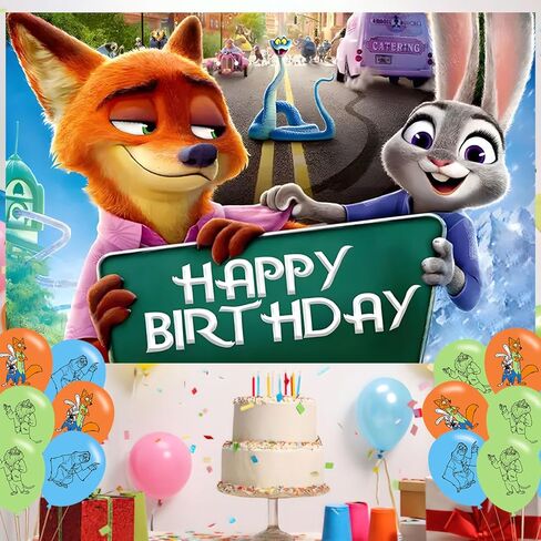 Zootopia 2 ديكور حفلات أعياد الميلاد، خلفية صور لحفلات الحيوانات اللطيفة مقاس 5 × 3 أقدام و18 قطعة من البالونات، لوازم خلفية لحفلات Merch in Saudi Arabia