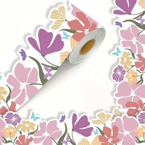Runtoo 65 Feet Bulletin Board Borders Boho Wildflower Die-Cut Rolled Daisy Floral Border Decorations Scalloped Trim for Teacher Classroom Back to School Supplies Wall Desk Window Door Decor in Saudi Arabia
