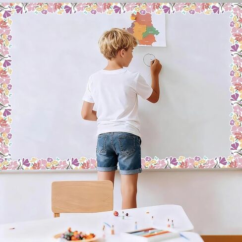 Runtoo 65 Feet Bulletin Board Borders Boho Wildflower Die-Cut Rolled Daisy Floral Border Decorations Scalloped Trim for Teacher Classroom Back to School Supplies Wall Desk Window Door Decor in Saudi Arabia