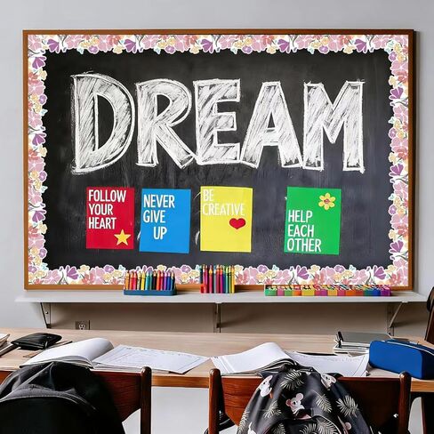 Runtoo 65 Feet Bulletin Board Borders Boho Wildflower Die-Cut Rolled Daisy Floral Border Decorations Scalloped Trim for Teacher Classroom Back to School Supplies Wall Desk Window Door Decor in Saudi Arabia