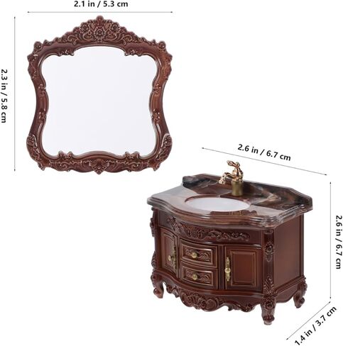 jojofuny 1 Set Antique Style Miniature Dollhouse Bathroom Sink Cabinet with Mirror Realistic Wash Basin Model for Creative Dollhouse Decor Retro Appeal Functional Design for Mini Scenes in Saudi Arabia