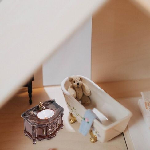 jojofuny 1 Set Antique Style Miniature Dollhouse Bathroom Sink Cabinet with Mirror Realistic Wash Basin Model for Creative Dollhouse Decor Retro Appeal Functional Design for Mini Scenes in Saudi Arabia