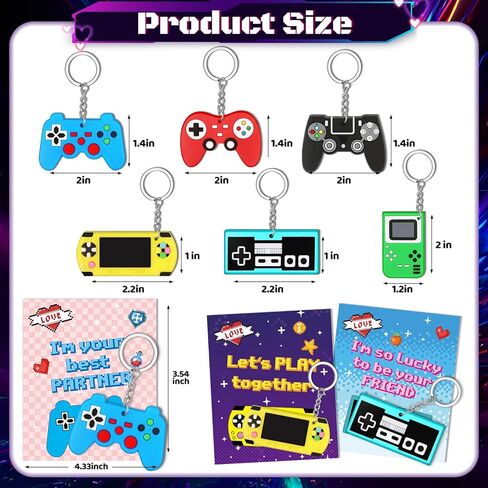 Letapapa 30 Pack Valentines Day Cards for Kids with Video Game Keychains, Valentines Day Gifts for Kids Classroom, Valentines Exchange Cards for Kid, Valentines Party Favors, School Classroom Prize in Saudi Arabia