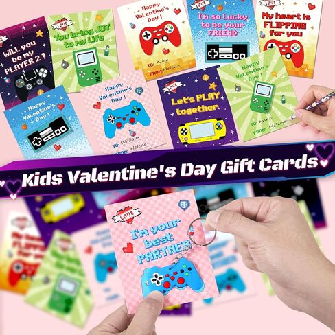 Letapapa 30 Pack Valentines Day Cards for Kids with Video Game Keychains, Valentines Day Gifts for Kids Classroom, Valentines Exchange Cards for Kid, Valentines Party Favors, School Classroom Prize in Saudi Arabia