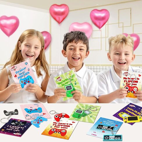 Letapapa 30 Pack Valentines Day Cards for Kids with Video Game Keychains, Valentines Day Gifts for Kids Classroom, Valentines Exchange Cards for Kid, Valentines Party Favors, School Classroom Prize in Saudi Arabia