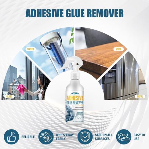 مجموعة بخاخ مزيل اللاصق والملصقات والغراء مع مكشطة بلاستيكية، تزيل الملصقات والملصقات والغراء والشحوم لخشب النوافذ وأكثر من ذلك بسرعة - 3.3 أونصة سائلة in Kuwait
