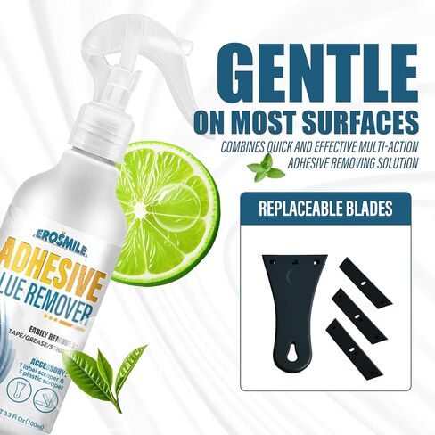 مجموعة بخاخ مزيل اللاصق والملصقات والغراء مع مكشطة بلاستيكية، تزيل الملصقات والملصقات والغراء والشحوم لخشب النوافذ وأكثر من ذلك بسرعة - 3.3 أونصة سائلة in Kuwait