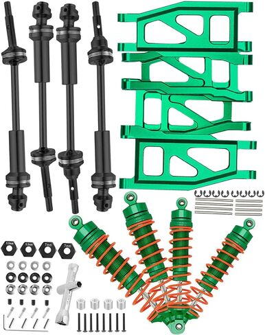 #45 Steel Drive Shaft CVD Upgrades Part for 1/10 Slash Rustler Stampede Hoss VXL 4X4 4WD,4PCS Alloy Full Metal Front Rear Shocks Absorber Damper, Front Rear Suspension A Arm,Green in Saudi Arabia